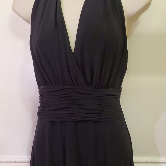 Jones Wear Dress Black Deep V-Neckline Halter, Ruched Waist Midi Dress, Size 8 - Picture 9 of 13